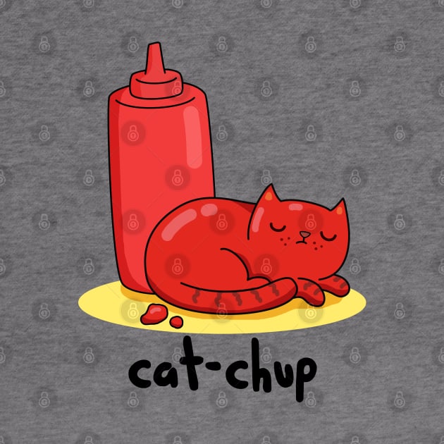 Cat-chup Cute Funny Red Cat Ketchup Pun by punnybone